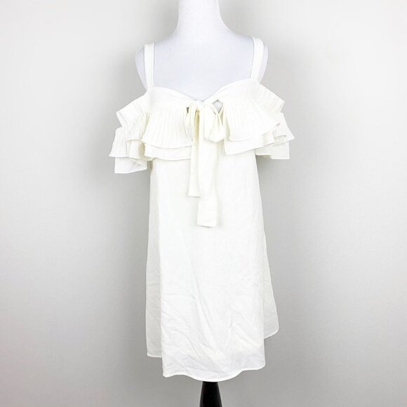 entro Dresses & Skirts - Entro Women’s Cream Off The Shoulder Dress Medium Ruffle Sleeve Bow Tie Ivory